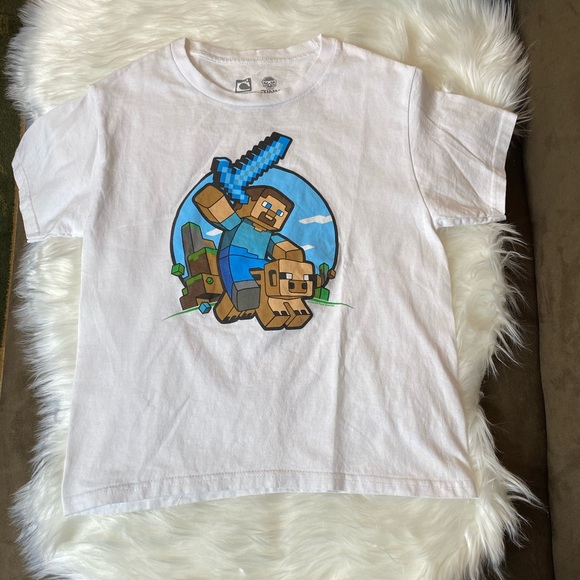 T-shirt Minecraft Mojang Jeune – Bleu, Run Away, Personnages Creeper Et Steve, Taille Large